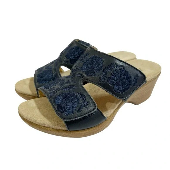 Alegria Blue Slide Sandals with Floral Pattern - Picture 5 of 10